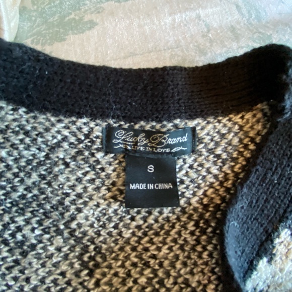 Lucky Brand Knit Open Front Cardigan, Tan/Grey/Black - Picture 7 of 14